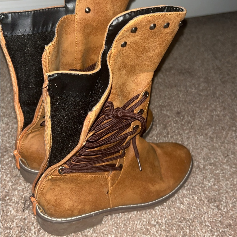 Brown Suede Lace-Up Boots